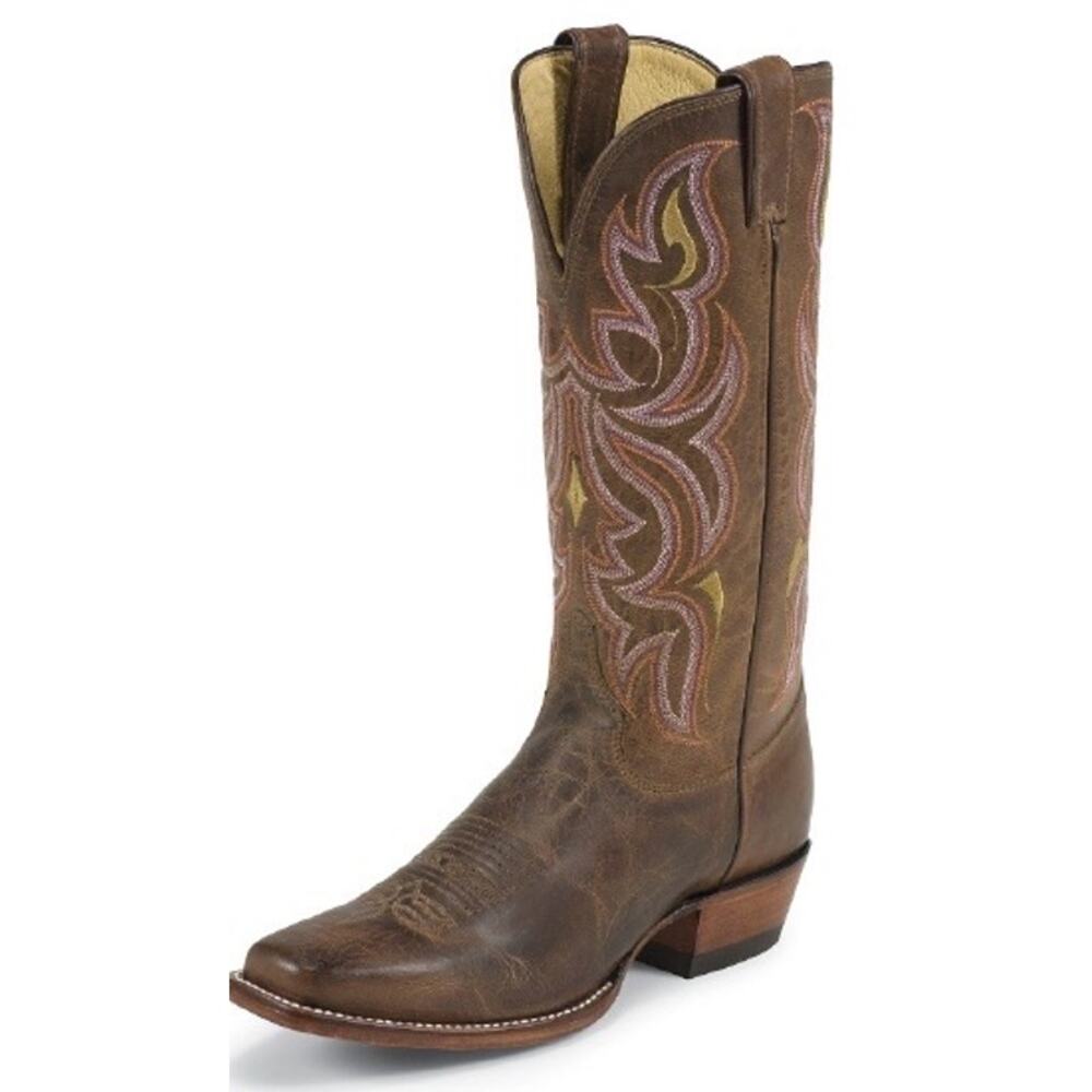 NWT Justin L2687 Ladies Punchy Western Boots Antique Brown Pink Square Toe 9.5 B